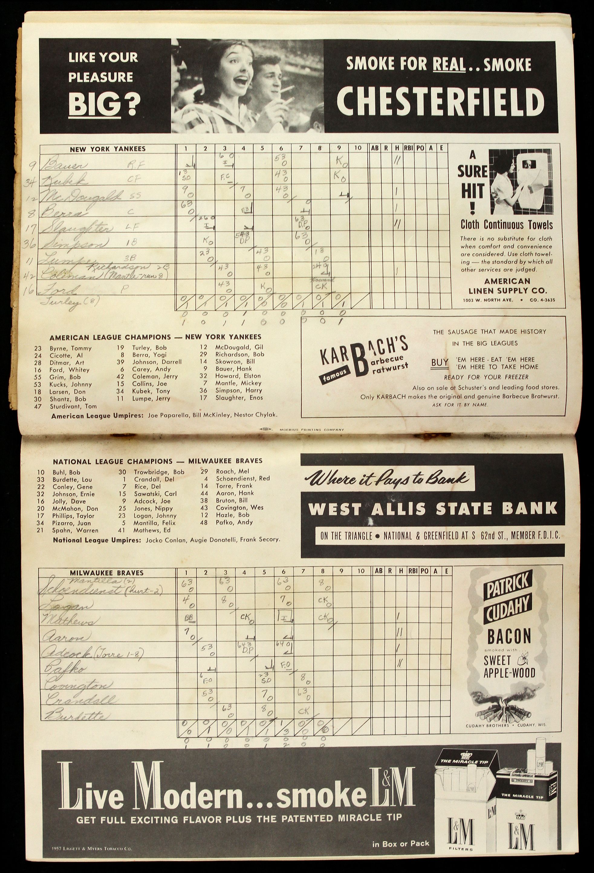 Lot Detail - 1957 Milwaukee Braves World Series Program and