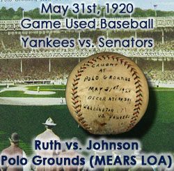 1920 (May 31) New York Yankees Washington Senators Polo Grounds Game Used Baseball (MEARS LOA)