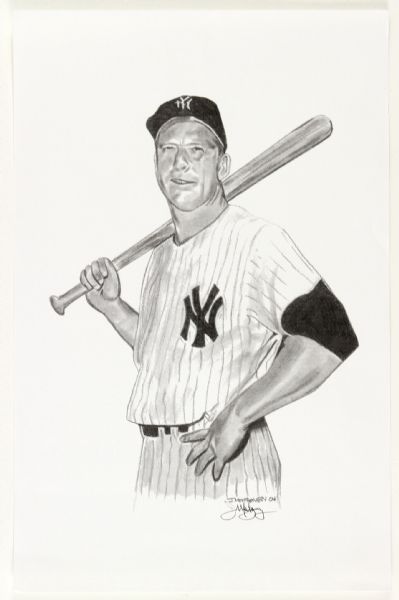 2004 Mickey Mantle New York Yankees 11" x 17" Artist Signed Lithograph