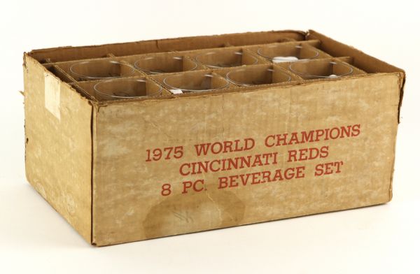 1975 Cincinnati Reds World Series Champion Commemorative Drinking Glass Set w/ Original Box - Lot of 8