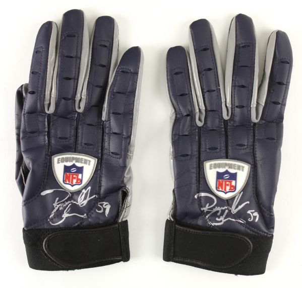 2004 (October 10) Roosevelt Colvin New England Patriots Signed Game Worn Gloves (Player LOA & PSA/DNA) Super Bowl Season