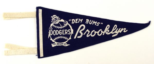 1950s Brooklyn Dodgers "Dem Bums" 11" Mini Pennant 