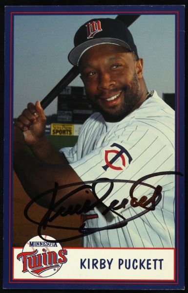 2000 Kirby Puckett Minnesota Twins 3 1/2" x 5 1/2" Signed Card (JSA)