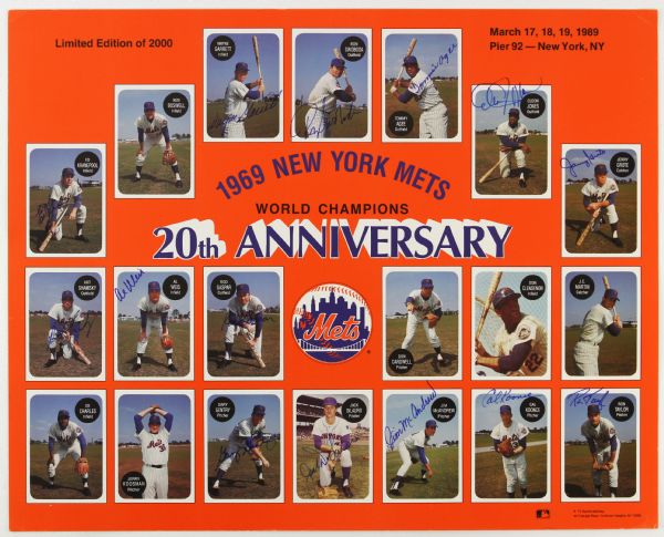 1969-89 New York Mets "Miracle Mets" Collection - Lot of 2 w/ 1969 NL Champions Pennant & 16" x 20" Multi Signed Card Sheet (JSA)