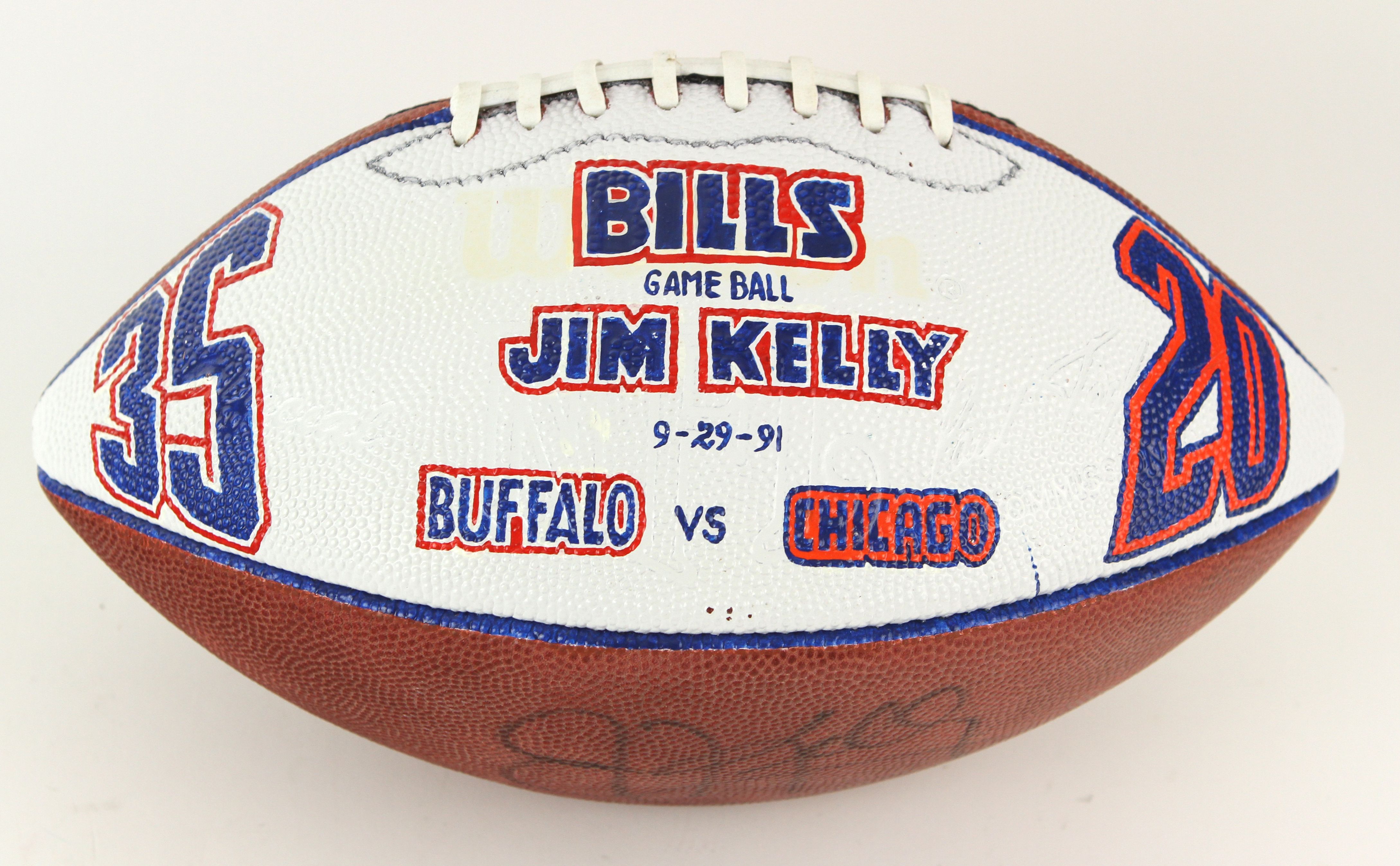 Lot Detail - 1991 (September 29) Jim Kelly Buffalo Bills Signed Game Ball  (MEARS LOA/JSA)