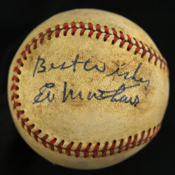 1952-69 Eddie Mathews Milwaukee Braves Signed ONL Giles Game Used Baseball (JSA) "Playing Day Signature"