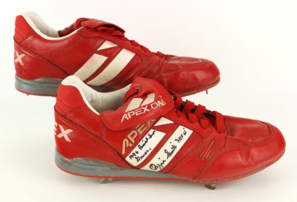 1996 Ozzie Smith St. Louis Cardinals Signed Game Worn Apex Cleats (MEARS LOA/JSA)