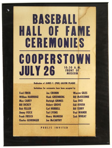 1965 Baseball Hall of Fame 14" x 22" Ceremonies Poster Pud Galvin Dedication