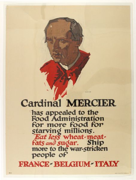 1914-17 WW1 Cardinal Mercier Ship More Food... 21" x 28" Poster 