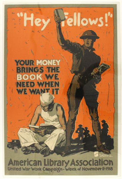 1918 WW1 "Hey Fellows" American Library Association 20" x 30" Poster 