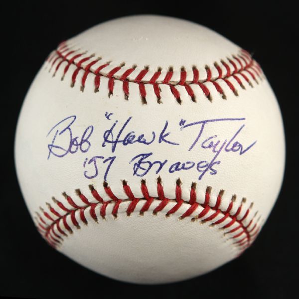 2000-12 Bob "Hawk" Taylor Milwaukee Braves Signed OML Selig Baseball (JSA)