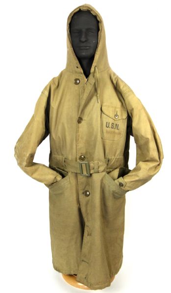 1944 WW2 Navy Foul Weather Long Coat w/ Photodocumentation of Philip Habermann wearing jacket