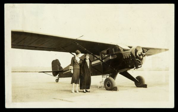 1935 Amelia Earhart w/ Rose Kronkite at Airplane While Instructing at Purdue University