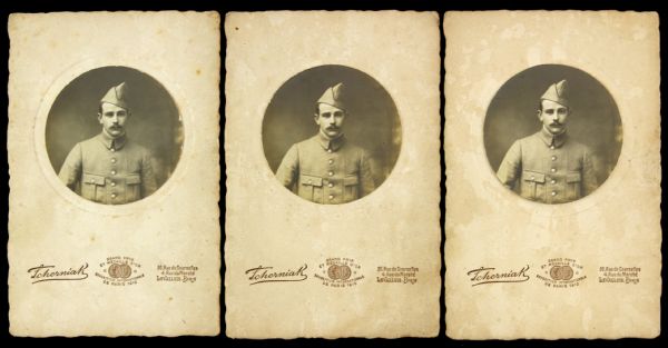 1914-1918 WW1 French Soldier Cabinet Card Photo Three of the Same Soldier