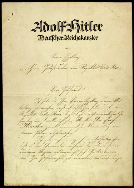 1936 Adolph Hitler Facsimile Signed Deutlcher Reichskanzler Document