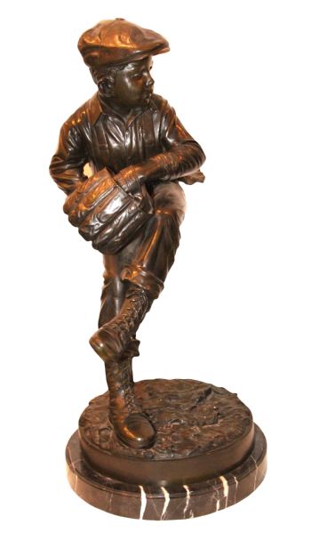 1980s 40" Large Figural Boy Pitching A Baseball Statue Cast Brass