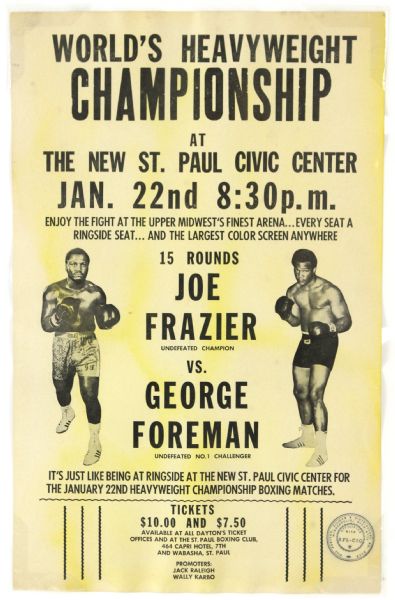 1973 Joe Frazier vs. George Foreman 14”x22” Close Circuit Poster - St. Paul Civil Center