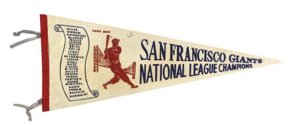 1962 San Francisco Giants National League Champions Golden Gate Bridge / Team Roster Scroll 29”  Pennant