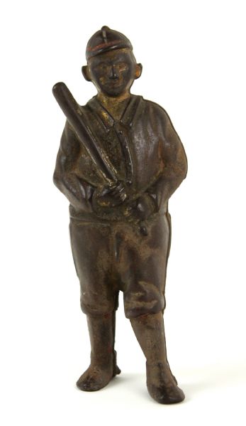 1910s circa Ty Cobb Detroit Tigers Loose Likeness Cast Iron 6” Slotted Back 1-Screw Bank