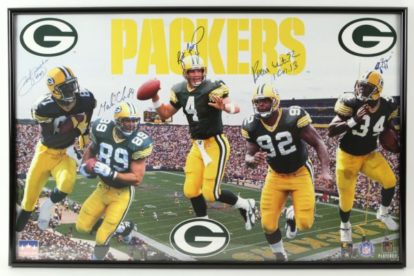 1996 Reggie White Brett Favre Robert Brooks Edgar Bennett Mark Chmura Green Bay Packers Signed 23" x 35" Framed Print (JSA)