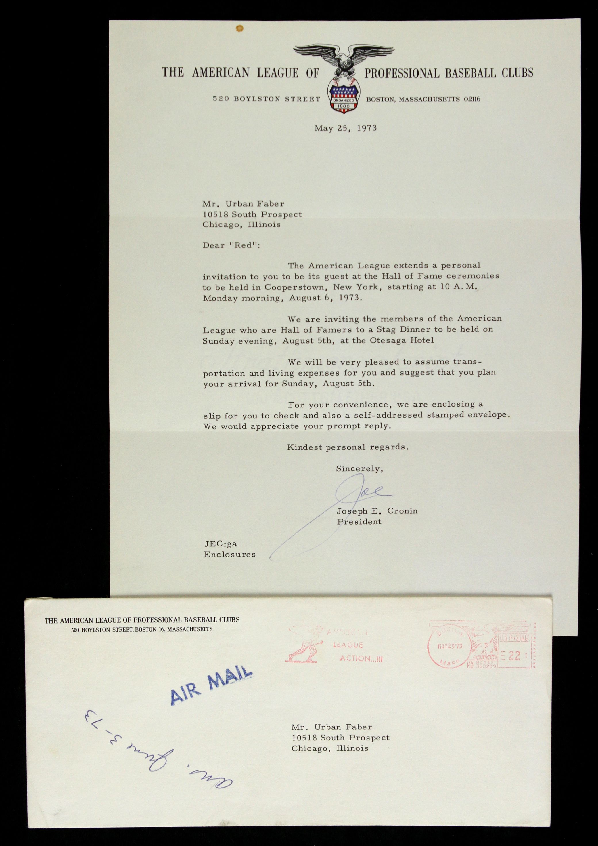 Lot Detail - 1973 (May 25) Joe Cronin Secretarial Signed Letter Mailed ...