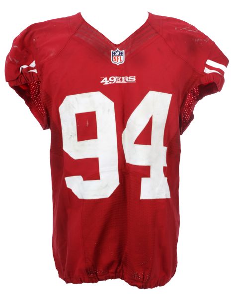 2012 (October 7) Justin Smith San Francisco 49ers Game Worn Home Jersey (MEARS LOA & PSA/DNA)