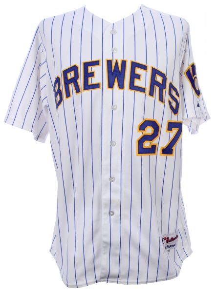 2013 (September 13) Carlos Gomez Milwaukee Brewers Game Worn Retro Home Jersey (MEARS LOA/MLB Hologram) 3-4 w/ 5 RBI & SB 