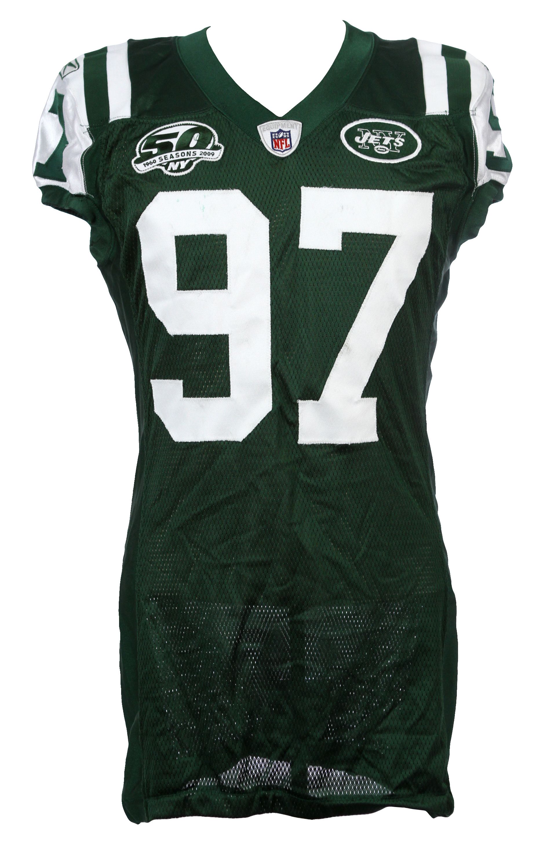 Lot Detail - 2009 Calvin Pace New York Jets Game Worn Home Jersey w/  Franchise 50th Anniversary Patch (MEARS LOA/Team LOA)