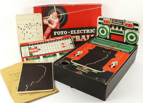 1952-53 Cadaco - Ellis Foto Electric Football Table Top Game Complete w/ Original Box, Game Board, Score Board, Chart, Dice & Plays Envelope