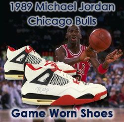 1989 Exceptional Michael Jordan Chicago Bulls Signed Game Worn Air Jordan IV Game Worn Shoes (MEARS LOA & PSA/DNA Full Letter)