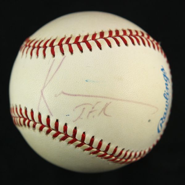 1991 Kevin Costner Bull Durham Field of Dreams Single Signed & Inscribed OAL Brown Baseball (MEARS LOA)