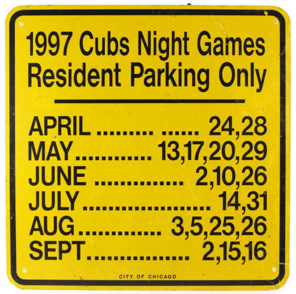 1997-2007 Chicago Cubs Wrigley Field Night Game Resident Parking 30" x 30" Street Signs - Lot of 2 