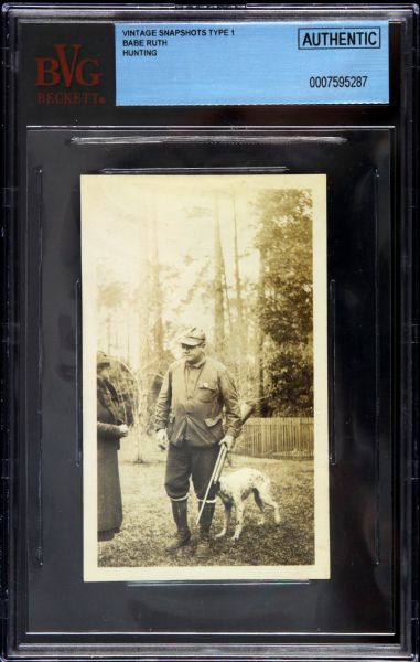 1930s circa Babe Ruth New York Yankees Vintage Hunting Snapshot (BVG Slabbed)