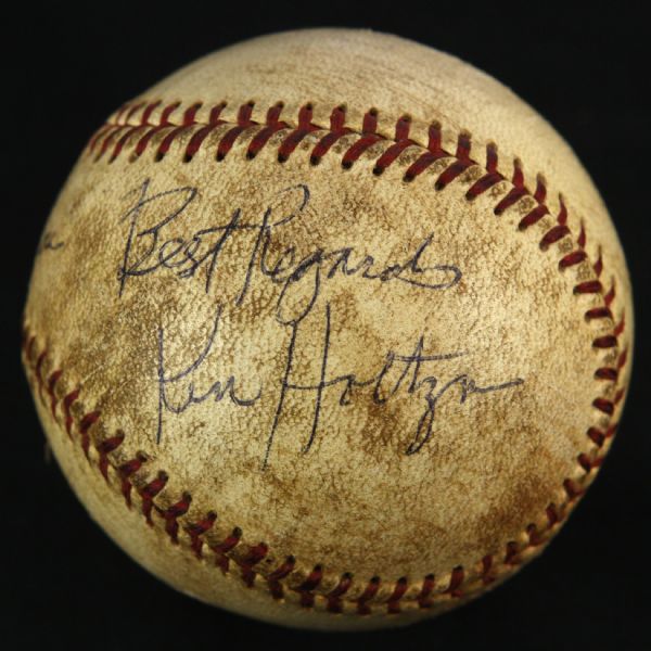 1969 Ken Holtzman Chicago Cubs Single Signed ONL Giles Game Used Baseball (MEARS LOA/JSA)