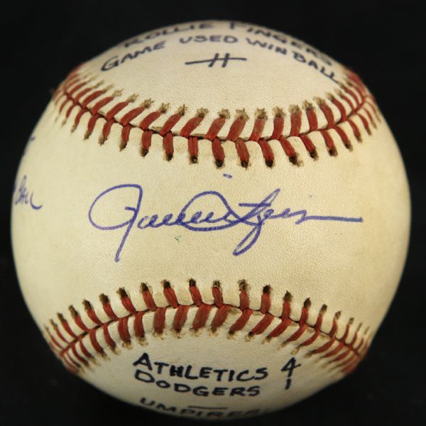 1974 (October 12) Rollie Fingers Oakland Athletics Single Signed OAL MacPhail World Series Game 1 Used Victory Baseball (MEARS LOA/JSA)