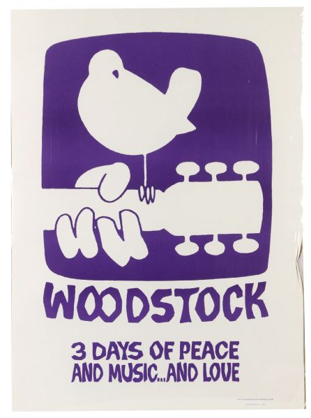 1969 Woodstock "3 Days of Peace And Music...And Love" 30" x 42" Poster 