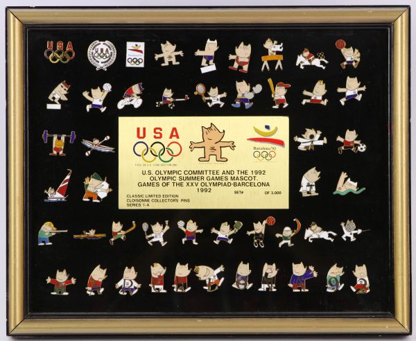 1992 Barcelona Summer Olympics Limited Edition 12" x 15" Framed Cobi Pin Set w/ 47 Pins 293/3,000