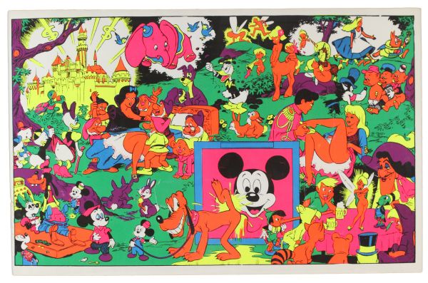 1960s circa Dirty Disney 25" x 37" Framed Psychedelic Black Light Poster