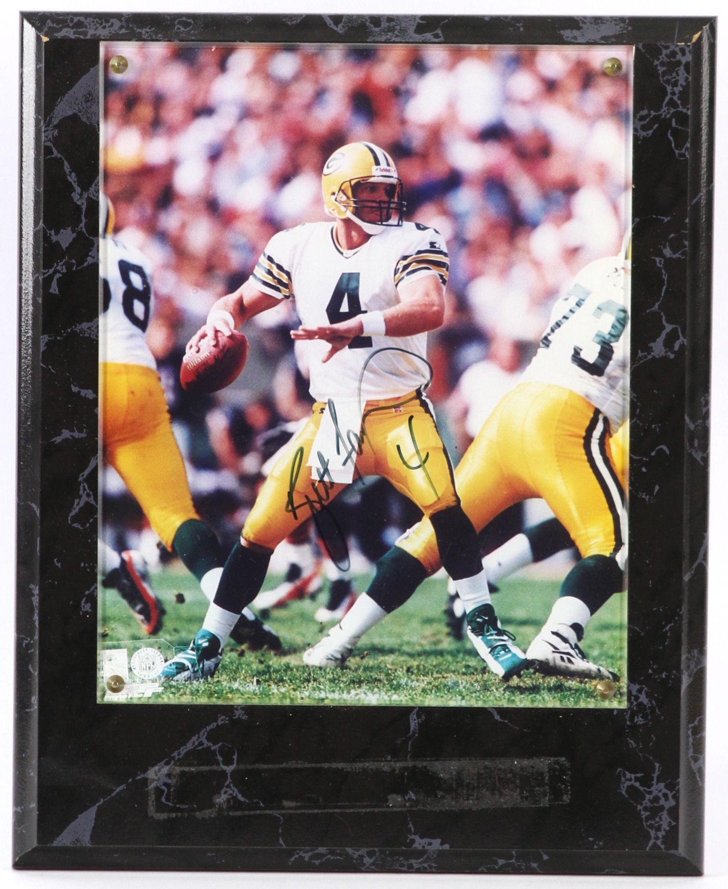 Lot Detail 1990s Brett Favre Green Bay Packers Signed 11 X 13 Display Mears Loa 2417