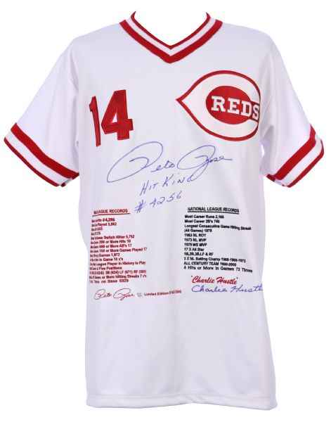 2000 Pete Rose Cincinnati Reds Autographed Inscribed Stat Jersey (Field of Dreams LOA)