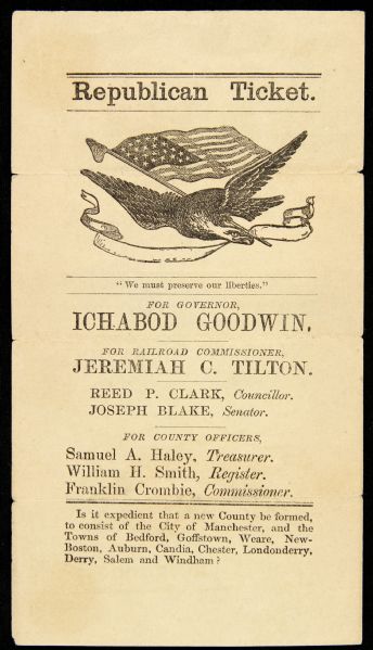 1858 Republican Ticket for Governor of New Hampshire 