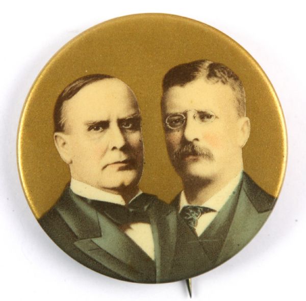 1898 William McKinley Teddy Roosevelt 2” WF Miller & Co. Celluloid Pinback Button