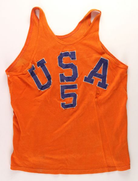 1952 or 1956 circa USA Olympic Basketball Orange Durene Game Worn Jersey (MEARS LOA)