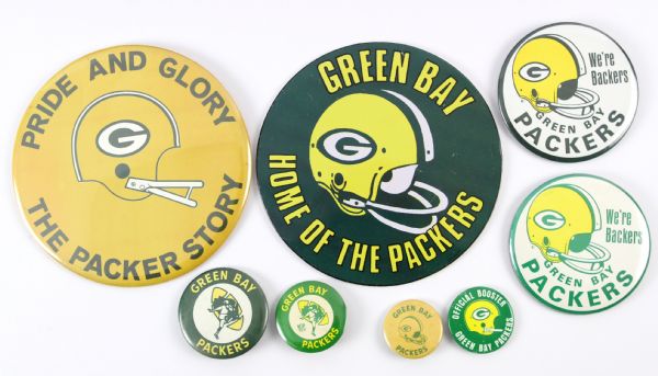 1960s Assorted Green Bay Packers Celluloid Pinback Button Collection (8) “Collection of Paul Muchinsky” 