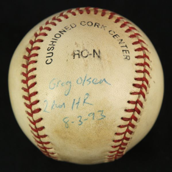 1993 (August 3) Greg Olson Atlanta Braves ONL White Atlanta Fulton County Stadium Game Used Home Run Baseball (MEARS LOA)