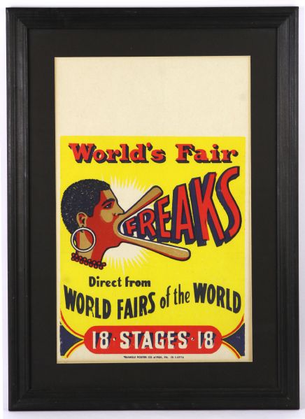 1939 New York Worlds Fair Freaks Broadside Promotional Poster (Triangle Poster Co.)