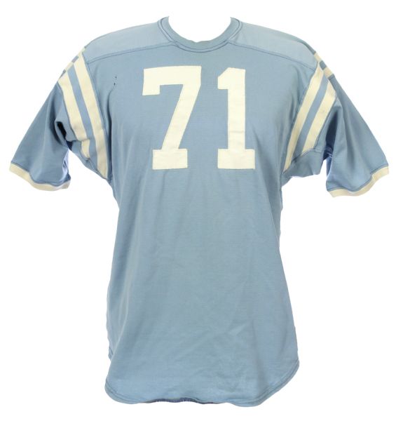 1960s circa #71 Game Worn Baby Blue Spanjan Football Jersey (MEARS LOA)