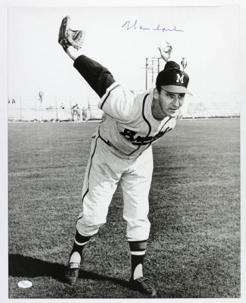 1954-56 Warren Spahn Milwaukee Braves “The Wind Up” Frank Stanfield Autographed Original 16x20 Hand Developed Photo (JSA) “Signed During His Final Milwaukee Appearance”