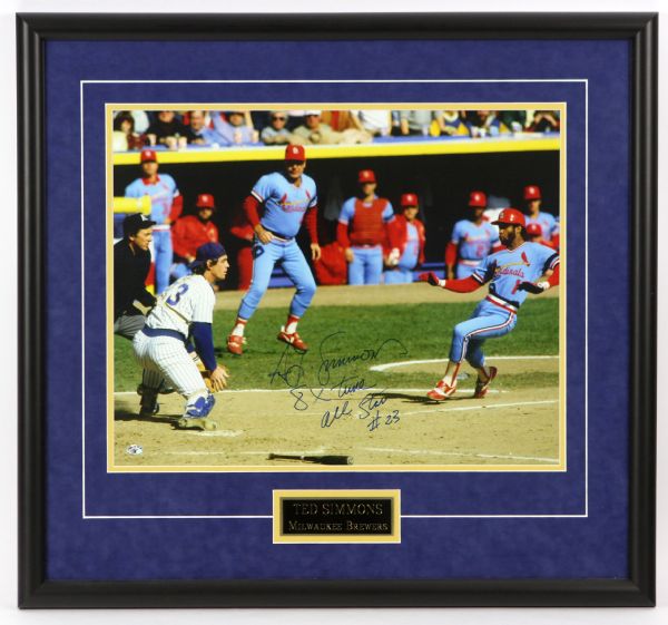 1982 Ted Simmons Milwaukee Brewers Signed 26" x 28" Framed World Series Photo (JSA)