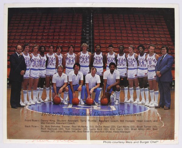 1978-79 Indiana State Sycamores Team Signed 8" x 10" Promo Photo w/ 9 Signatures Including Larry Bird & More (JSA)